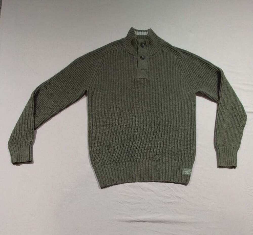 American Eagle Outfitters Standard Issue Olive Green Mock Neck Button Knit Sweat